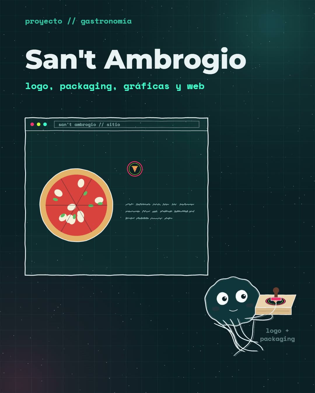 Proyecto de OlaDigital para San't Ambrogio, marca de pizzas artesanales: sitio web, logotipo y packaging